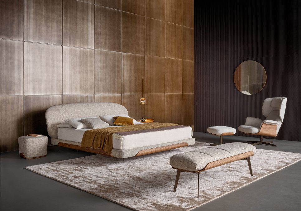 Ložnice vybavená nábytkem značky Bonaldo z designové řady Olos.